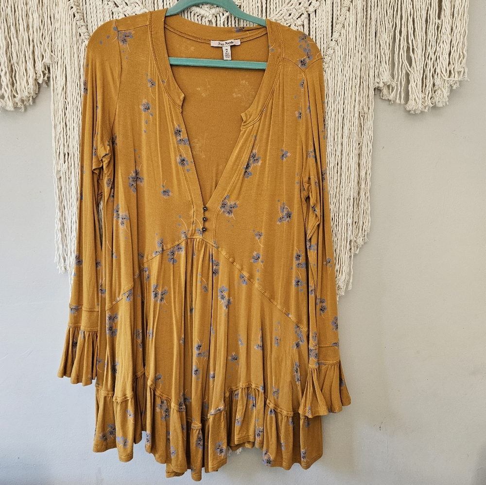 Free People Floral Mustard Mini Dress